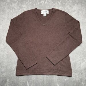 Vtg Y2K Pursuits Ltd 100% Cashmere V-Neck Sweater Womens Small Brown Minimalist